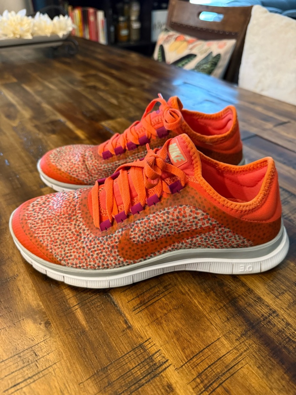 Nike Free 3.0 Women's sz 7snug fit slip-on running shoe. orange/white/magenta